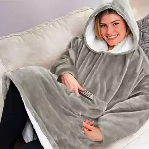 VERK Deka s rukávmi a kapucňou Huggle Hoodie - šedá