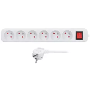 Predlžovací kábel Solight PP72, 6 zásuviek, biely, vypínač, 3m