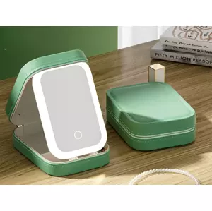 Cestovný organizér na kozmetiku so vstavaným LED zrkadlom a USB nabíjaním VERK - Zelená