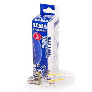 Tesla LED žiarovka Retro Filament C37, E14, 2,5 W, 250 lm, 2700 K