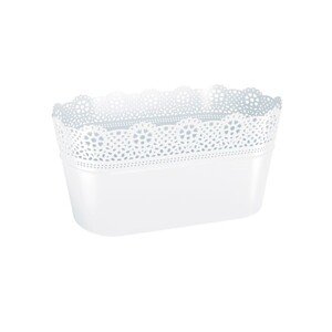 Prosperplast Truhlík s čipkou LACE biely, 28,5 x 13,5 x 15,5 cm
