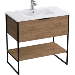 A-Interiéry Kúpeľňová skrinka Kubo Go 60 s keramickým umývadlom 60 cm zlatý dub