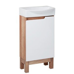 A-Interiéry Kúpeľňová skrinka Dorian 40 P s keramickým umývadlom 40 cm biela/dub