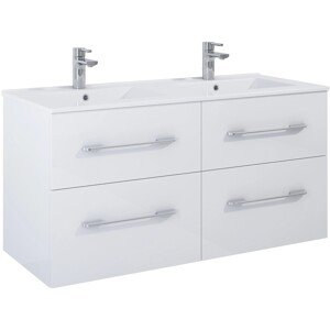 Maximus Skrinka pod umývadlo Madrid, 4 zásuvky, biela + strieb. úchytky, 120 cm