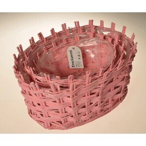 EverGreen Obaly na kvety slamené koše, ružová, súprava 3 ks