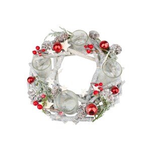 Anděl Přerov Adventný veniec z vetvičiek strieborno-červený pr. 30 cm, 1 ks