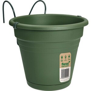 Florus Balkónový kvetináč Meditteran s držiakom, zelený, pr. 20 x 21,5 cm