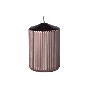 Valcová sviečka ryhovaná, metalická hnedá, pr. 6,5 x 10 cm