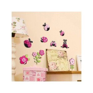 Crearreda Detská samolepiaca dekorácia 3D, lienky, 1 hárok, 30 x 30 cm