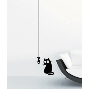Crearreda Samolepiace dekorácie, mačka s rybou, 2 hárky, 15 x 31 cm
