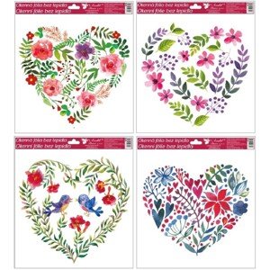 Anjel Přerov Dekoračná okenná fólia srdca s glitrami, mix dekorov, 30 x 30 cm