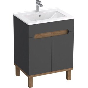 A-Interiéry Kúpeľňová skrinka Ori A 60 s keramickým umývadlom 60 cm, antr./dub