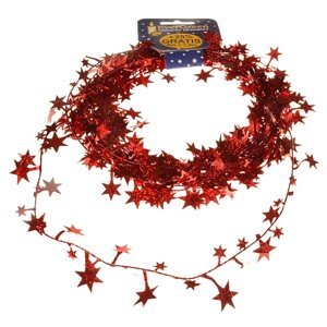 EverGreen Špirála trblietavá s hviezdami, červená, 7,5 m