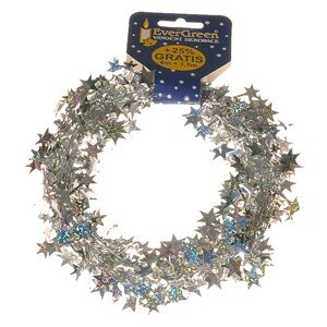 EverGreen Špirála trblietavá s hviezdami, strieborná, 7,5 m