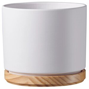 Scheurich Kvetináč s drevenou podmiskou 799, matná biela, pr. 19 cm