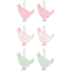 Drevené štipce so sliepočkami v pastelových farbách, 4,5 cm, 6 ks