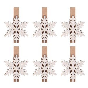 Anděl Přerov Drevené vločky na kolíčku biele 3,5 cm, 6 ks