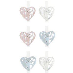 Srdce drevené na štipci 4 cm, 6 ks