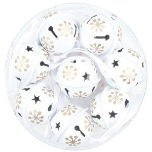 Rolničky so zlatou potlačou, biele, 3 cm, 8 ks