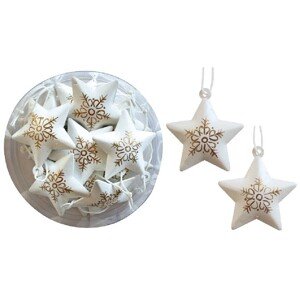 Kovové závesné hviezdy so zlatou potlačou 4,5 cm, 12 ks