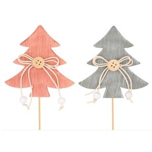 Zápich strom drevený na špajli s gombíkom, rôzne farby, 1 ks, 8 cm