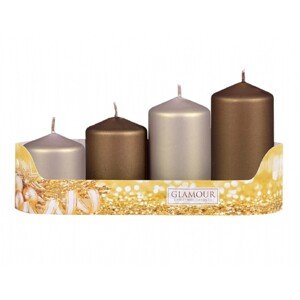 Sviečky adventné STUPŇOVITÝ MIX metal mat hnedá/béžová, pr. 5 x 6/7,5/9/10,5 cm