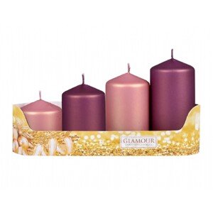 Sviečky adventné STUPŇOVITÝ MIX metal mat fialruž/fial., pr. 5 x 6/7,5/9/10,5 cm