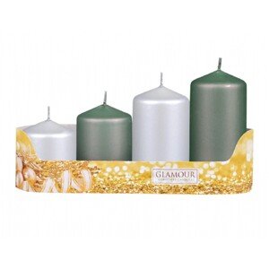 Sviečky adventné STUPŇOVITÝ MIX metal mat zelená/zel-siv, pr. 5 x 6/7,5/9/10,5cm