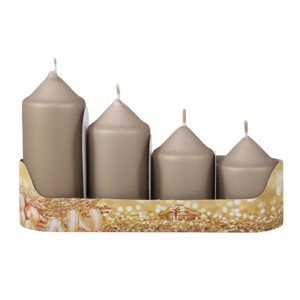 Sviečky adventné STUPŇOVITÉ matné tmavo béžová, pr. 5 x 7/8/10/12 cm, 4 ks