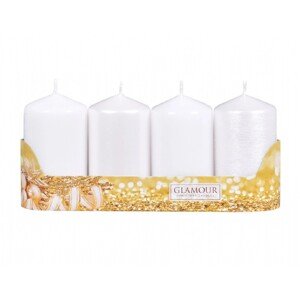 Nohel Garden Sviečka adventná VALEC mix povrchov biela, pr. 5 x 9 cm, 4 ks