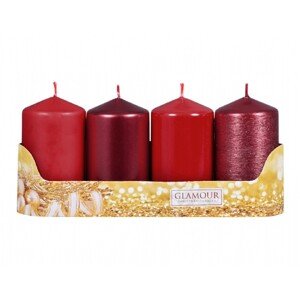 Sviečky adventné VALEC mix povrchov červená/bordó, pr. 5 x 9 cm, 4 ks