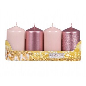 Sviečky adventné VALEC mix povrchov ružová/ružovo-zlatá, pr. 5 x 9 cm, 4 ks