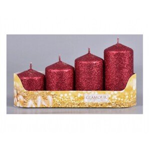 Sviečky adventné STUPŇOVITÉ glitrované bordó, pr. 5 x 6/7,5/9/10,5 cm, 4 ks