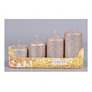 Sviečky adventné STUPŇOVITÉ glitrované šampanské, pr. 5 x 6/7,5/9/10,5 cm, 4 ks