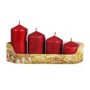 Sviečky adventné STUPŇOVITÉ glitrované červená, pr. 5 x 6/7,5/9/10,5 cm, 4 ks