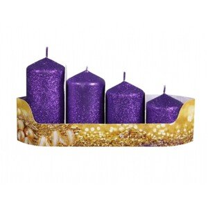 Sviečky adventné STUPŇOVITÉ glitrované fialová, pr. 5 x 6/7,5/9/10,5 cm, 4 ks