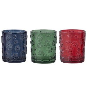 Sklenený svietnik na čajovú sviečku, snehová vločka, rôzne farby, pr. 55 x 65 mm
