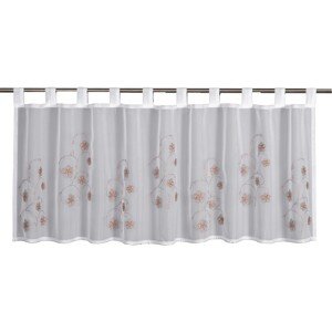 Sehlbach Vitrážová záclona s pútkami, vyšívané kvety, biela, 135 x 45 cm
