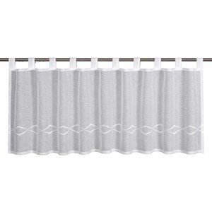 Sehlbach Vitrážová záclona s pútkami, grafická výšivka, biela, 135 x 45 cm