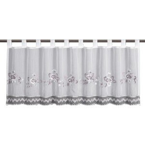Sehlbach Vitrážová záclona s pútkami, kvety, háčik. lem, strieborosivá 135x45 cm