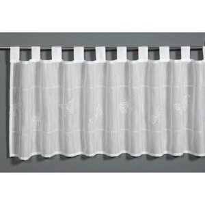 Sehlbach Vitrážová záclona s pútkami, výšivka motýľa, biela 140 x 48 cm