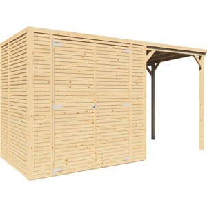 Bertilo Drevený domček na náradie Box 2 Plus s prístavbou, prírodný, 373 x 157cm