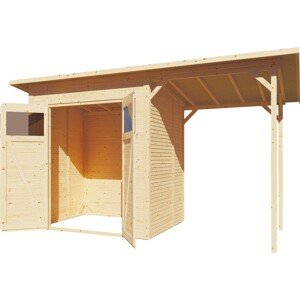 Bertilo Drevený domček na náradie Pent Modern 2 Plus, prírodný, 371 x 157 cm