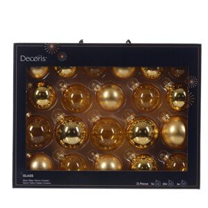 Decoris Súprava sklenených gulí na vianočný stromček, svetlá zlatá, 21dielna