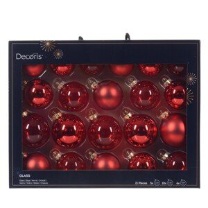 Decoris Súprava sklenených gulí na vianočný stromček, červená, 21dielna