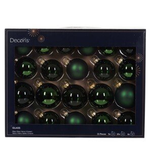 Decoris Súprava gulí na vianočný stromček, sklo, jedlová zelená, 21dielna