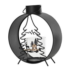 Decoris Kovový lampáš so skleneným svietnikom, čierna, 24 x 10 x 39 cm