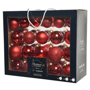Decoris Súprava gulí na vianočný stromček, sklo, červená, 42dielna