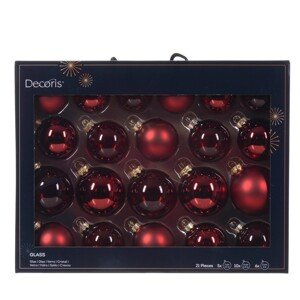 Decoris Súprava sklenených gulí na vianočný stromček, červená oxblood, 21dielna