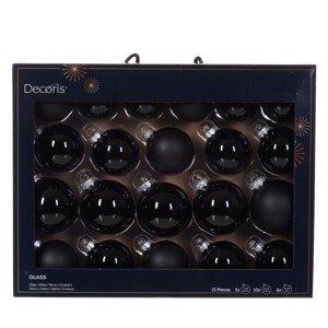 Decoris Súprava gulí na vianočný stromček, sklo, čierna, 21dielna